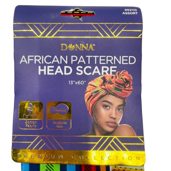 Donna African Patterned Head Scarf 13" x 60" Cotton Fabric - Picture 4 of 4